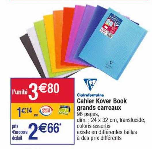 cahier kover book grands carreaux clairefontaine