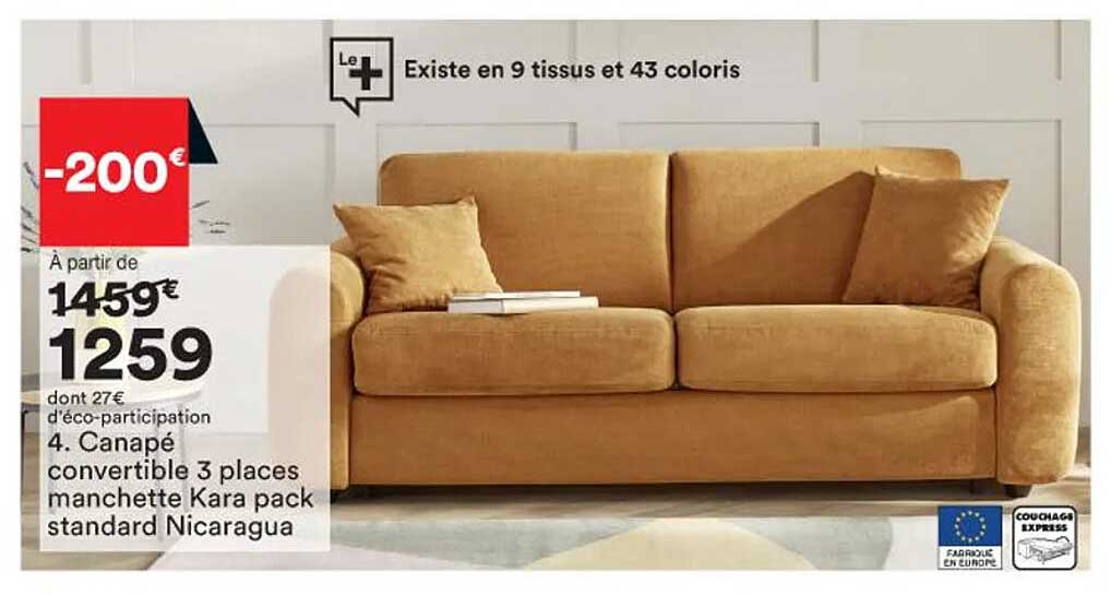 canapé convertible 3 places manchette kara pack standard nicaragua
