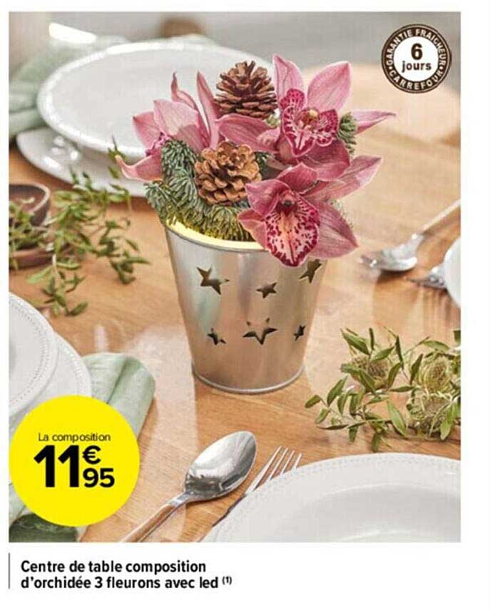 centre de table composition d'arachidée 3 fleurons avec led