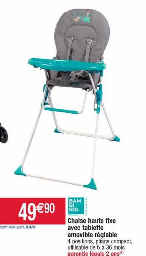 chaise haute fixe avec tablette amovible réglable bambi sol