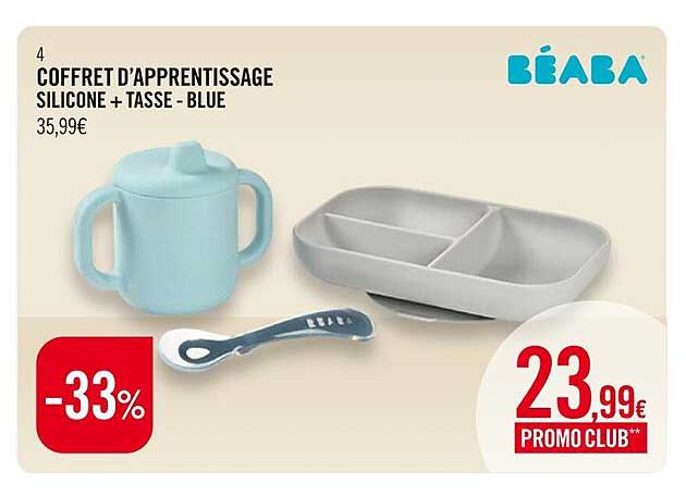 coffret d'apprentissage silicone + tasse - blue béaba
