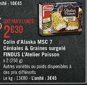 colin d'alaska msc 7 céréales & graines surgelé findus l'atelier poisson
