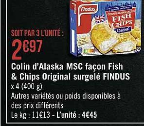 colin d'alaska msc façon fish & chips original surgelé findus