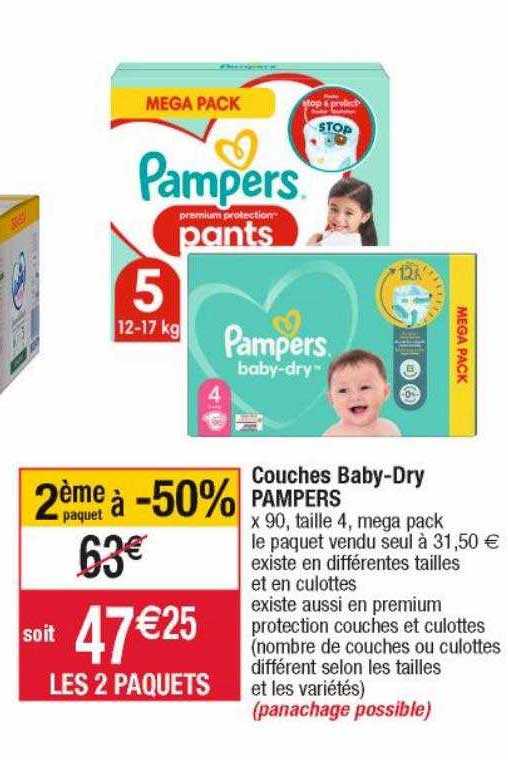 couches baby-dry pampers 2ème paquet à -50%