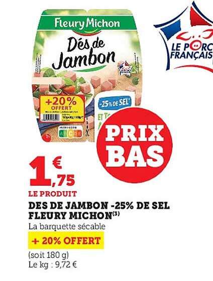 dès de jambon -25% de sel fleury michon