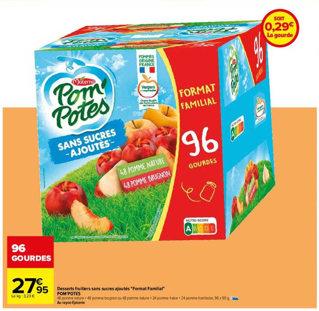 desserts fruitiers sans sucres ajoutés "format familial" pom' potes