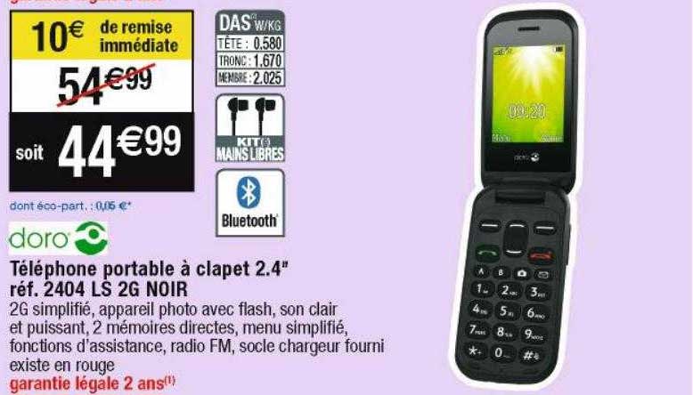 doro téléphone portable à clapet 2.4" 2404 ls 2g noir