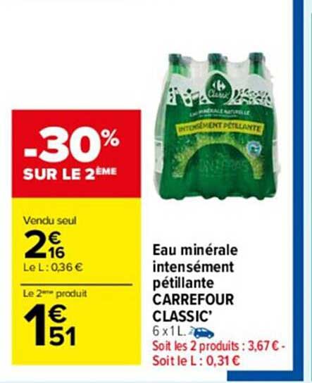 eau minérale intensément pétillante carrefour classic'