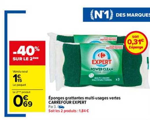 éponges grattantes multi-usages vertes carrefour expert