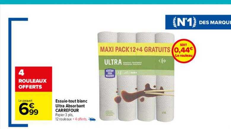 essuie-tout blanc ultra absorbant carrefour