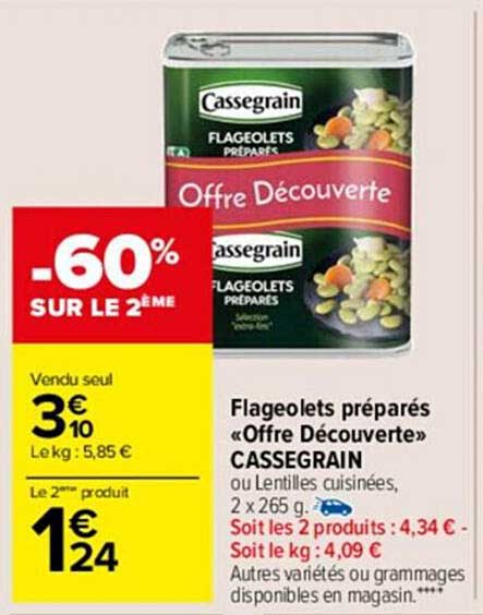 Flageolets Préparés «offre Découverte» Cassegrain