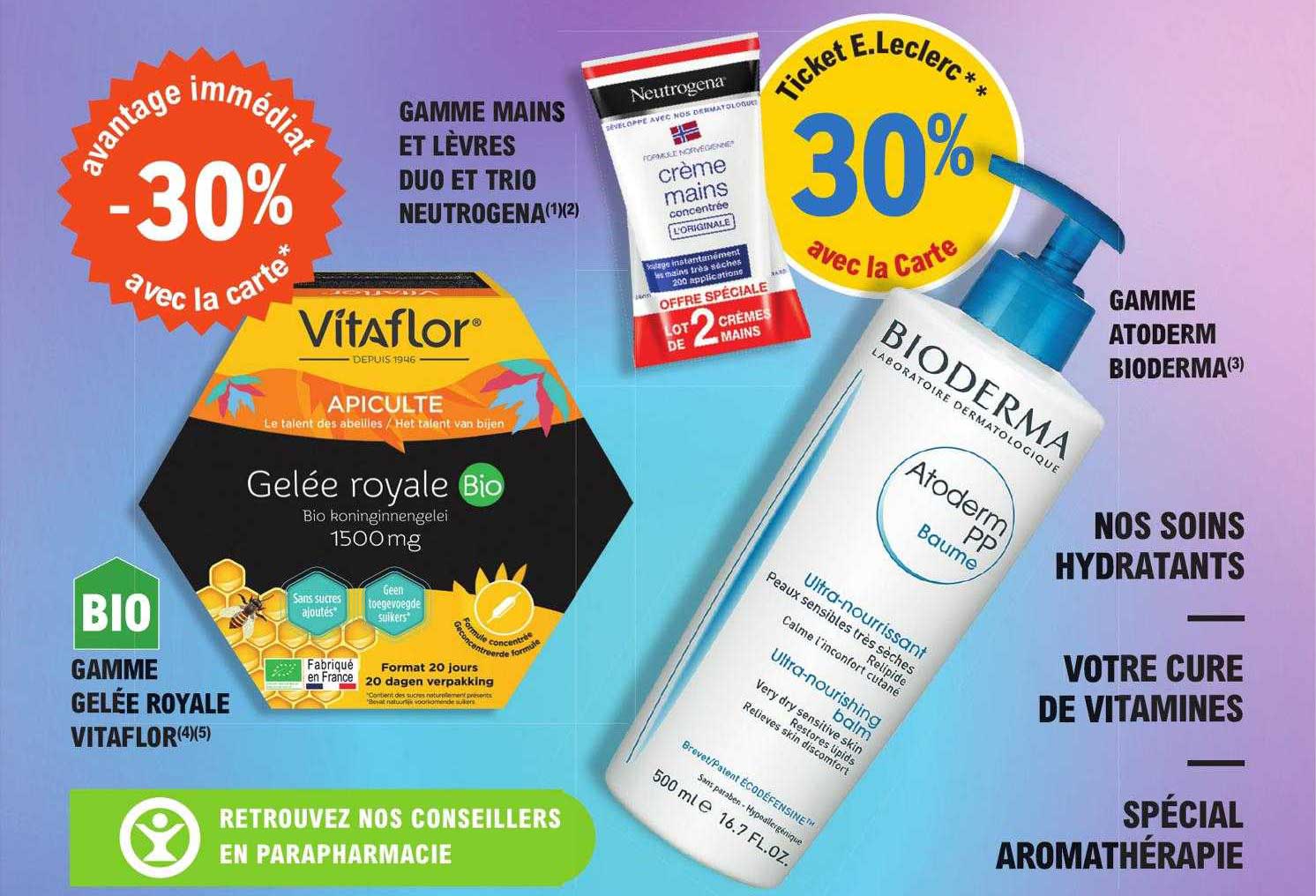 Gamme Mains Et Lèvres Duo Et Trio Neutrogena, Gamme Gelée Royale Vitaflor, Gamme Atoderm Bioderma