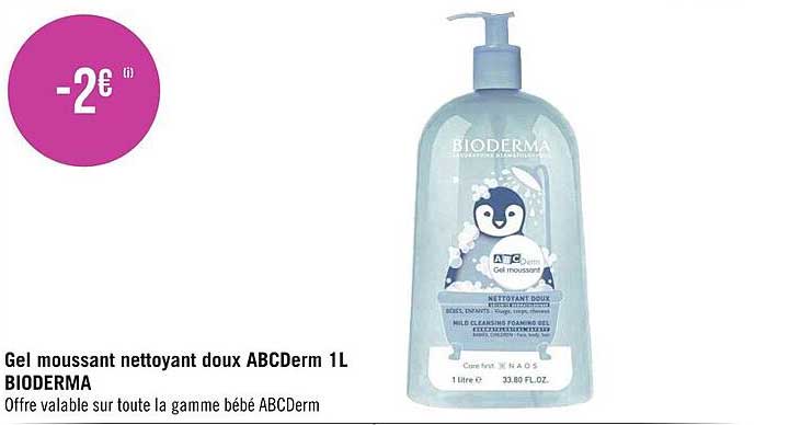 gel moussant nettoyant doux abcderm 1l bioderma