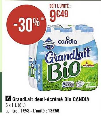 grandLait demi-écrémé bio candia
