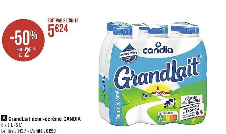 grandLait demi-écrémé candia