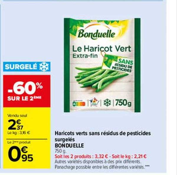 haricots verts sans résidus de pesticides surgelés bonduelle