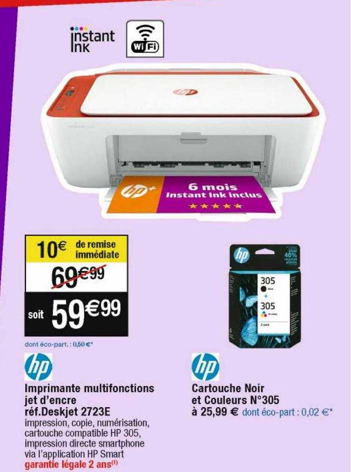 hp imprimante multifonctions jet d'encre cartouche noir et couleurs n° 305