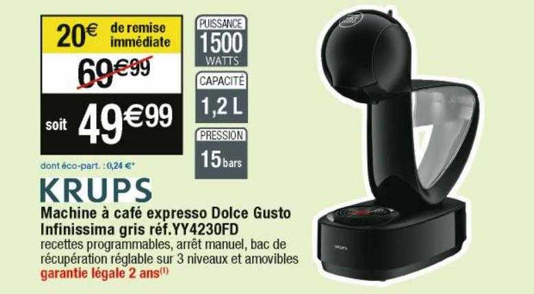 krups machine à café expresso dolce gusto infinissima gris yy4230fd