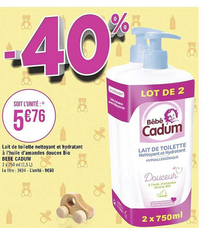 lait de toilette nettoyant et hydratant à l'huile d'amandes douces bio bébé cadum