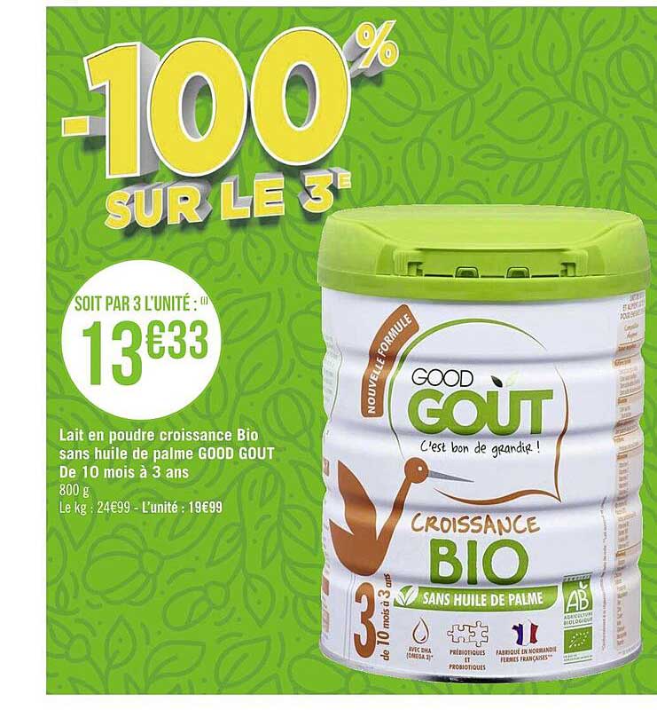 lait en poudre croissance bio sans huile de palme good goût dès 10 mois à 3 ans