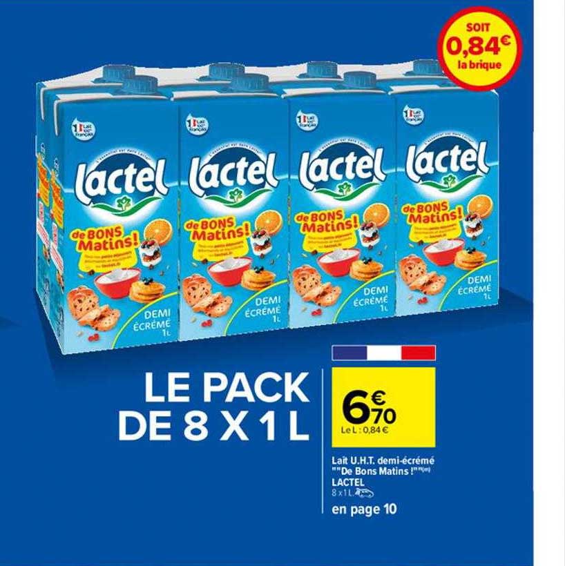lait u.h.t. demi-écrémé "de bons matins!" lactel
