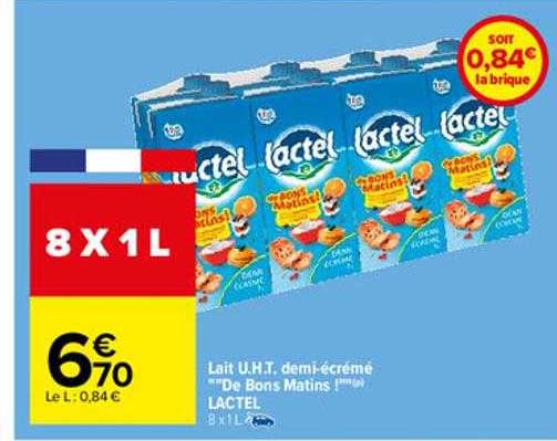 lait u.h.t. demi-écrémé de bons matins! lactel