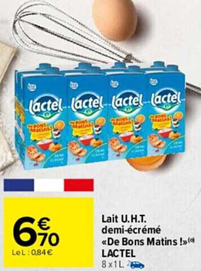 lait u.h.t. demi-écrémé «de bons matins !» lactel