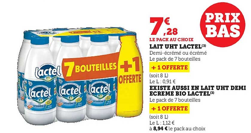 Lait Uht Lactel, Lait Uht Demi écrémé Bio Lactel