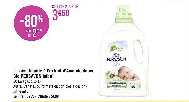 lessive liquide à l'extrait d'amande douce bio persavon bébé