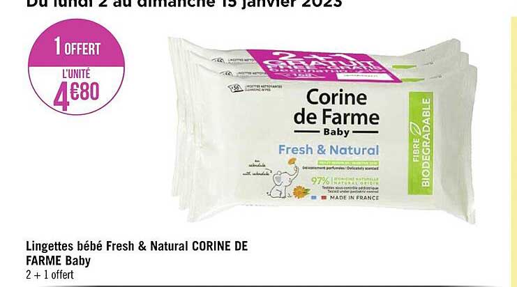lingettes bébé fresh & natural corine de farme baby