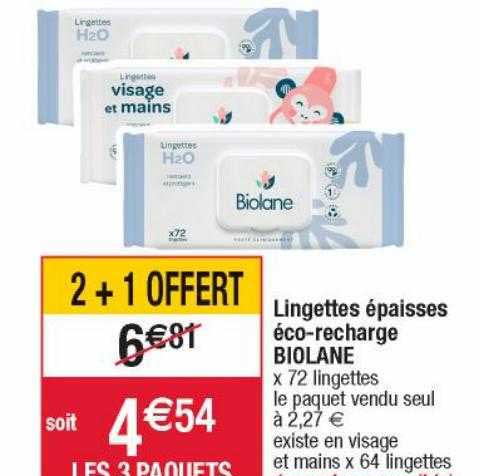 Lingettes épaisses éco-recharge Biolane 2+1 Offerte