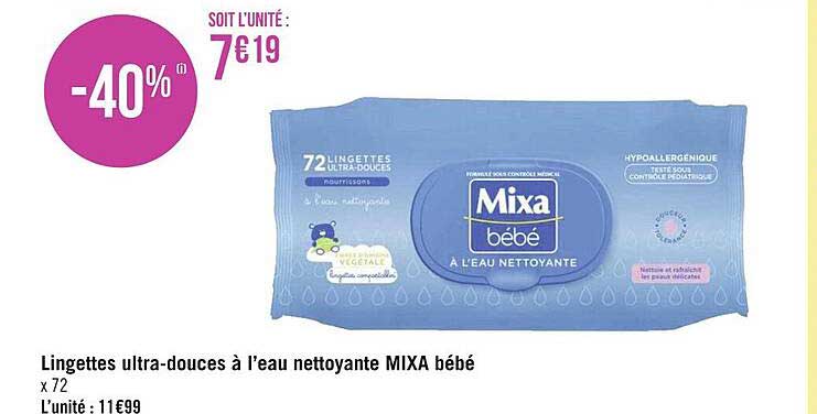 lingettes ultra-douces à l'eau nettoyante mixa bébé