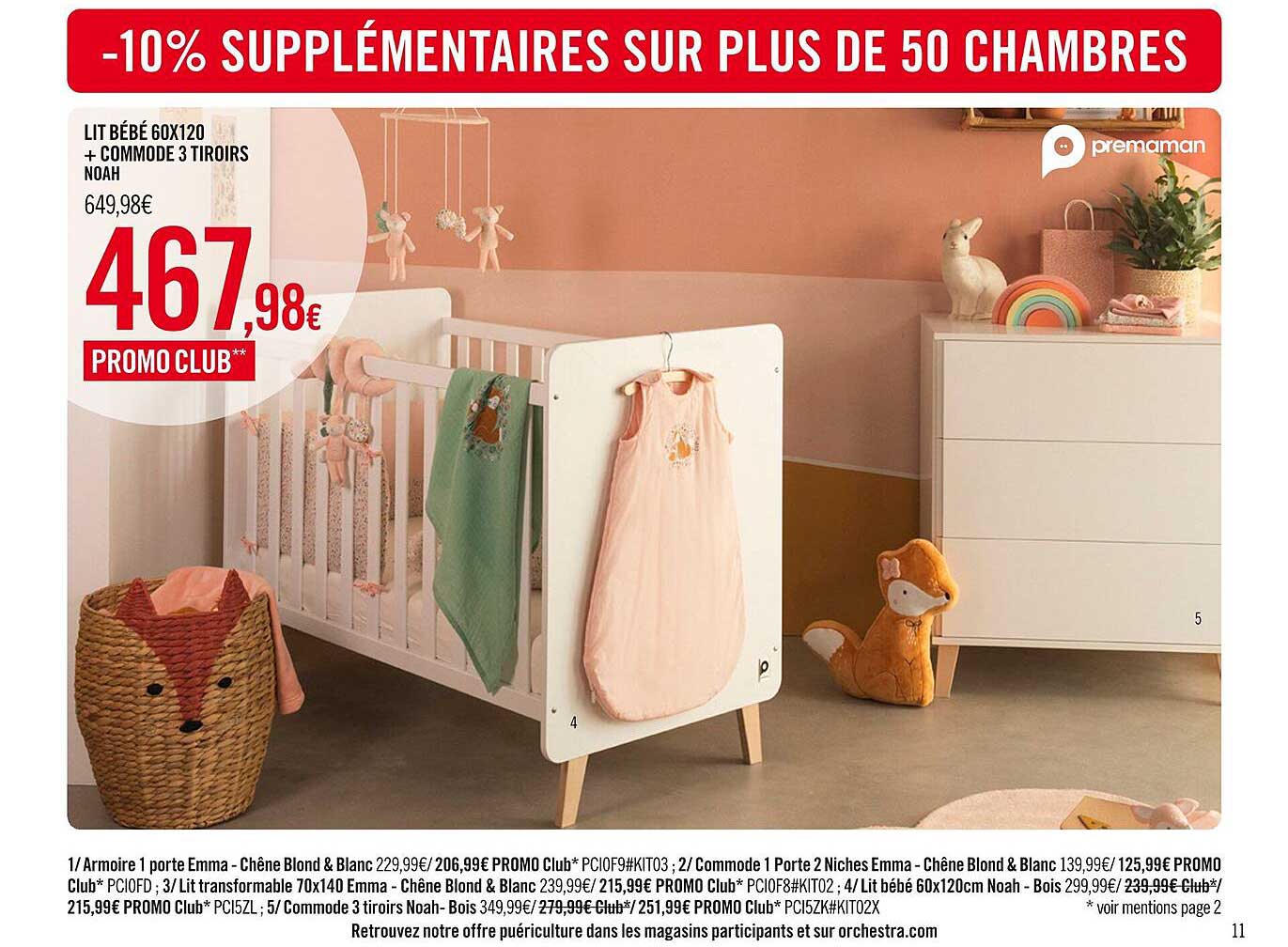 lit bébé 60 x 120 + commode 3 tiroirs noah
