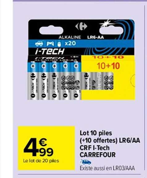 lot 10 piles (+10 offertes) lr6-aa crf i-tech carrefour