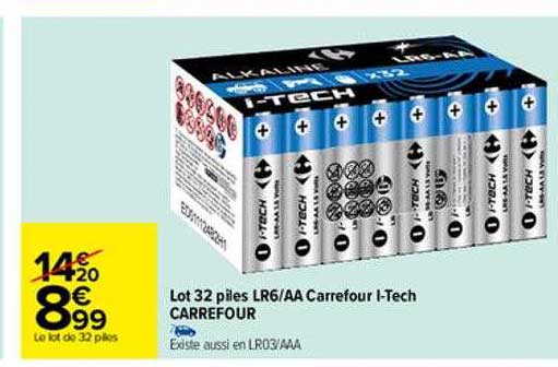 lot 32 piles lr6-aa carrefour i-tech carrefour