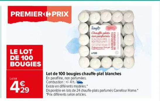 lot de 100 bougies chauffe-plat blanches