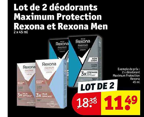 lot de 2 déodorants maximum protection rexona et rexona men