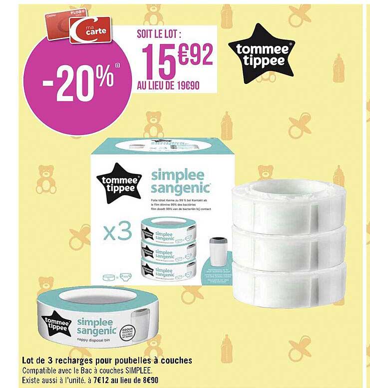 lot de 3 recharges pour poubelles à couches tommee tipee