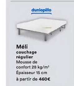 méli couchage régulier mousse de confort 28 kg-m³ épaisseur 15 cm dunlopillo
