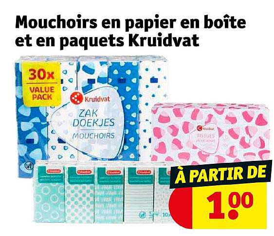 mouchoirs en papier en boîte et en paquets kruidvat