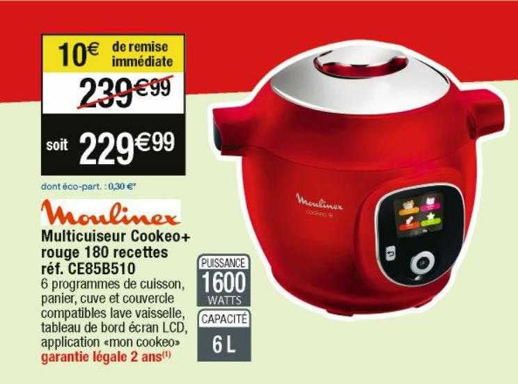 Moulinex Multicuiseur Cookeo+ Rouge 180 Recettes Ce85b510