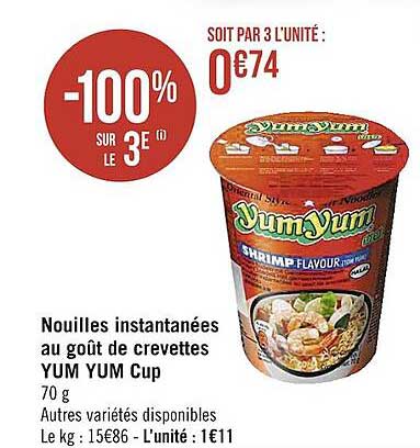 nouilles instantanées au goût de crevettes yum yum cup