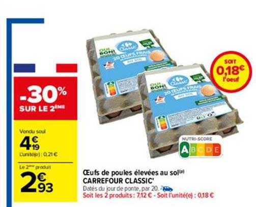 œufs de poules élevées au sol carrefour classic'