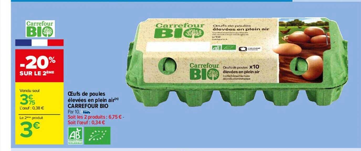 œufs de poules élevées en plein air carrefour bio