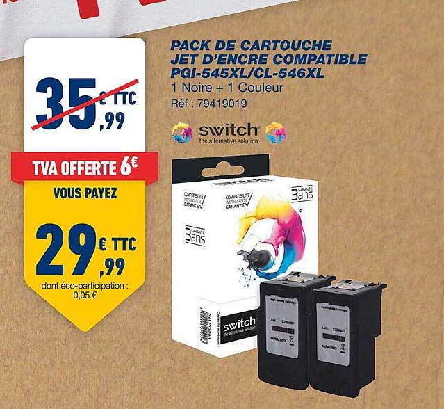 pack de cartouche jet d'encre compatible pgi-545xl cl-546xl 1 noire + 1 couleur switch