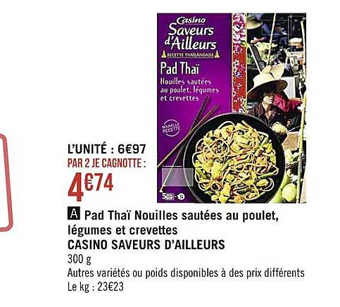 pad thaï nouilles sautées au poulet, légumes et crevettes casino saveurs d'ailleurs