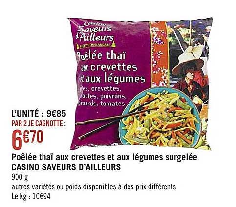 poêlée thaï aux crevettes et aux légumes surgelée casino saveurs d'ailleurs