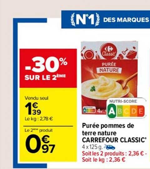 Purée Pommes De Terre Nature Carrefour Classic'