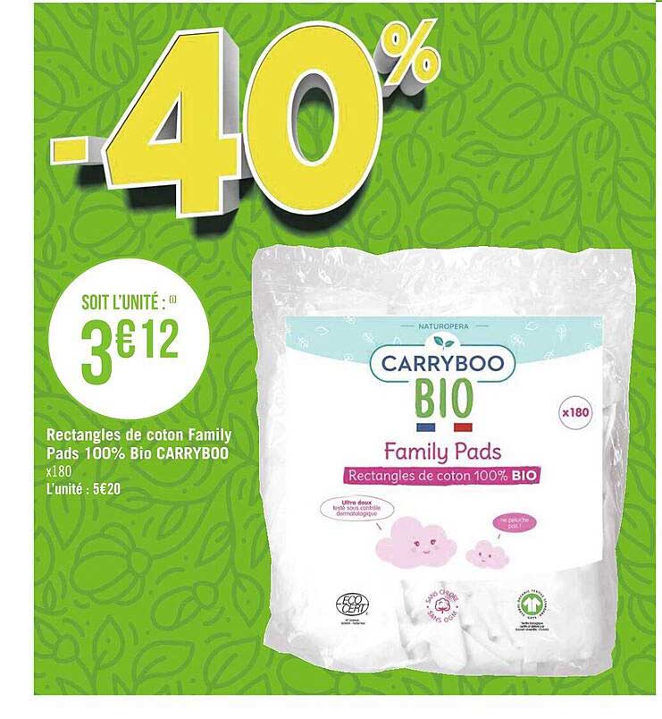 rectangles de coton family pads 100% bio carryboo