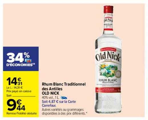 rhum blanc traditionnel des antilles old nick
